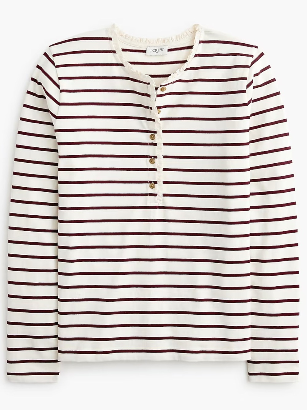 J.Crew Factory Long-Sleeve Striped Ruffle Collar Henley Size Medium